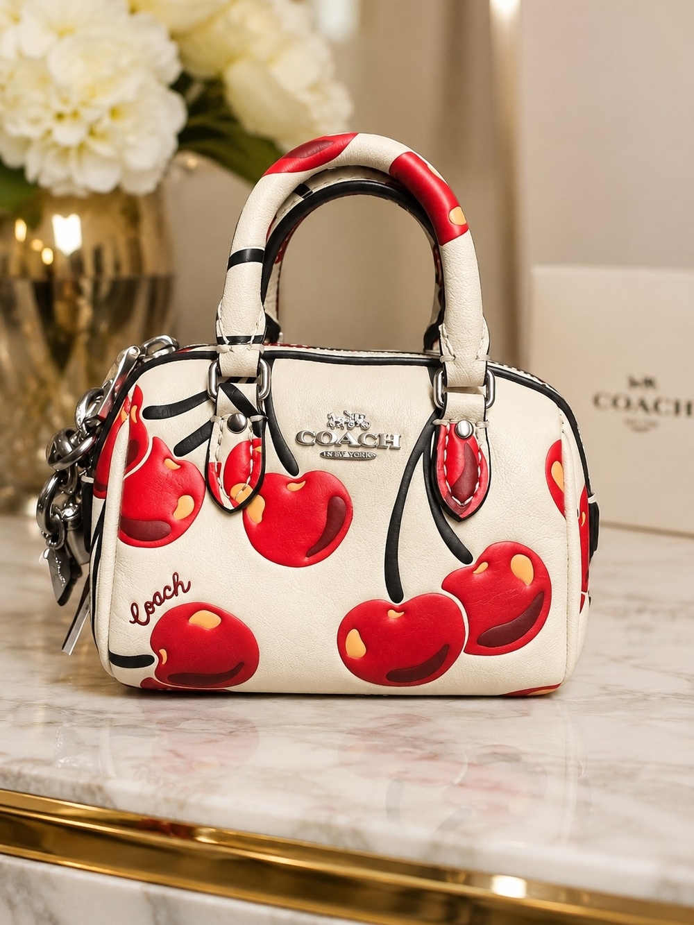 Coach Mini Rowan Bag Charm With Cherry Print